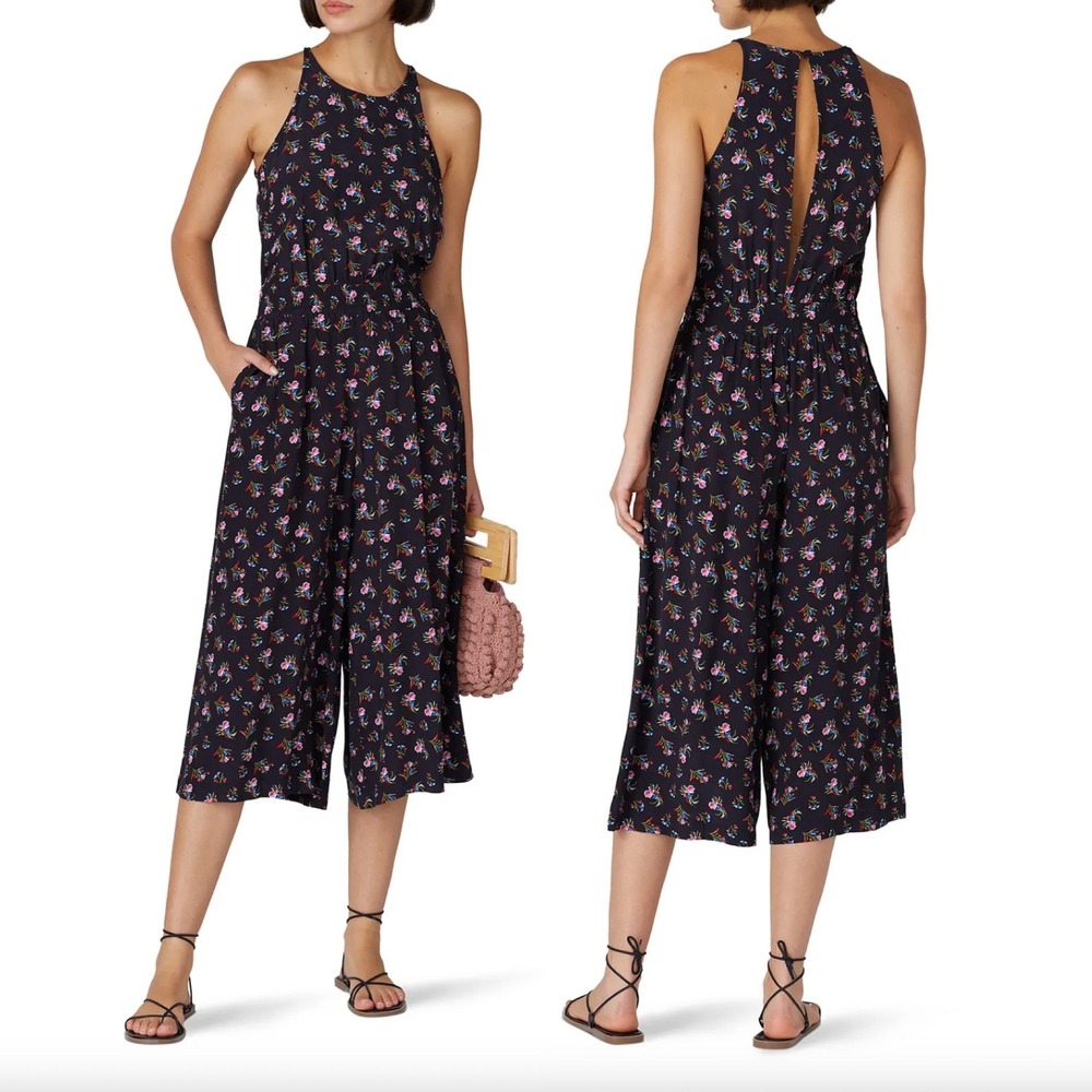 THAKOON Watercolor Floral Wide Leg‎ Cropped Jumpsuit